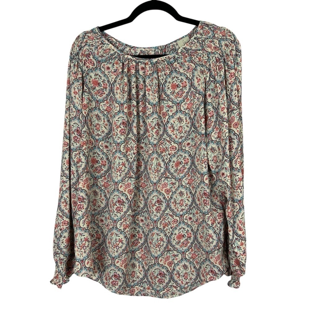 Joie Blue and Pink Floral Relaxed Pleated Blouse Size Large